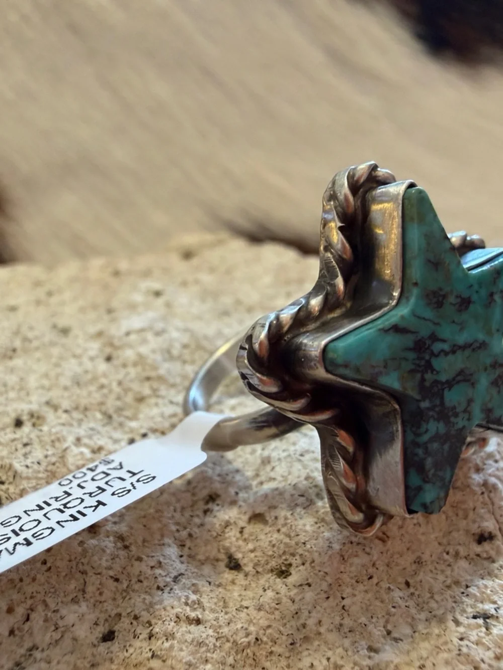 ❤️ Signed “Larson Chee” Kingman Turquoise Star Navajo Native American ADJ RING - Picture 3 of 15